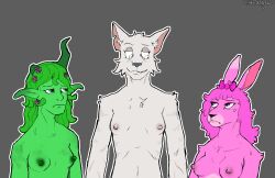 annoyed_expression anthro bow breasts dryad felid feline female female_only flower fluffy fur furry goblin green_(sprunki) green_body humanoid incredibox_mod looking_at_another nipples pink_(sprunki) pink_fur pinki_(sprunki) rabbit sprunki trio vineria_(sprunki) wenda_(sprunki) white_(sprunki) white_fur