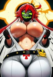 ai_generated big_breasts guilty_gear guilty_gear_strive huge_breasts jack-o'_valentine revealing_clothes sweat teasing