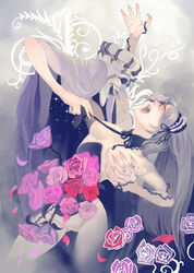 breast_grab breasts choker creepy doll_joints flower hairband long_hair moruga nipples no_midriff nude open_mouth pink_eyes rose rozen_maiden silver_hair suigintou tears vines