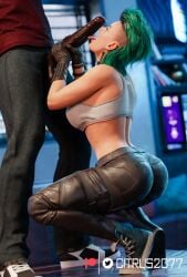1boy 1girls 3d big_penis cd_projekt_red citrus2077 cyberpunk_2077 dark-skinned_male licking_penis light-skinned_female oral oral_sex penis_out punk punk_girl rogue_amendiares shaved_side thick_penis