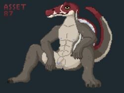 5up3rfr34k amblin_entertainment anthro asset_87_(jurassic_park_3) balls belly countershade_torso countershading digital_media_(artwork) dinosaur flaccid genitals green_eyes grey_body jurassic_park male male_only multicolored_body muscular navel nude penis penis_tip pinup pixel_(artwork) pose prehistoric_species red_head_(anatomy) reptile sail_(anatomy) saurischian scalie solo spinosaurid spinosaurus spinosaurus_(jurassic_park_3) stripes tail tan_balls tan_belly theropod universal_studios