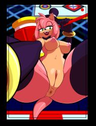2026 amy_rose anthro anus armwear bedroom_eyes black_armwear black_clothing black_legwear black_thigh_highs breasts clothing eulipotyphlan eyelashes female fur genitals green_eyes hair hammer hat headgear headwear hedgehog hi_res holding_hammer holding_object holding_tool legwear lips long_eyelashes looking_at_viewer looking_down looking_down_at_viewer mammal narrowed_eyes nipples piko_piko_hammer pink_body pink_fur pink_hair pink_nipples ravrous seductive sega selfie solo sonic_(series) sonic_the_hedgehog_(series) tail thick_bottom_lip thick_thighs thigh_highs tools top_hat vulva