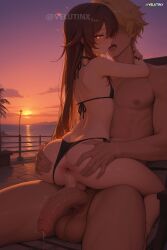 1boy aether_(genshin_impact) ahoge ai_generated androgynous anus ass ass_grab back bangs bare_shoulders beach big_ass bikini bikini_aside black_bikini black_nails blonde_hair blush breasts brown_hair clothing_aside cowgirl_position cum curvy curvy_figure erection femboy femboy_focus femboysub feminine_body feminine_faced_male feminine_male feminine_pose feminization french_kiss genderswap_(ftm) genderswap_(mtf) genshin_impact hair_between_eyes heavy_breathing holding hu_tao_(genshin_impact) jewelry kissing large_penis long_hair looking_at_viewer male_focus nail_polish nipples nude ocean open_mouth orange_eyes otoko_no_ko outdoors paid_reward_available penis precum pussy red_eyes ring saliva saliva_trail sex side-tie_bikini_bottom sissy sitting sitting_on_lap sitting_on_person sky small_breasts small_penis straddling straight string_bikini sunset sweat sweatdrop sweating sweaty sweaty_body swimsuit symbol-shaped_pupils testicles thick_thighs tiny_male tiny_penis tongue tongue_out trap twink uncensored upright_straddle veiny_penis velutinx water watermark wet_skin wide_hips1
