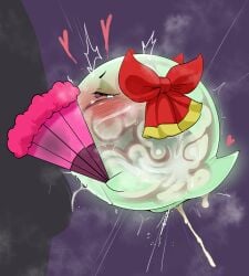 black_eyes blush bodily_fluids boo_(mario) bow_ribbon cum cum_from_vagina cum_in_mouth cum_in_vagina cum_inside cum_overflow cum_through duo excessive_cum excessive_genital_fluids fellatio female folding_fan genital_fluids genitals ghost green_body heart_symbol hi_res lady_bow male male/female mario_bros mdthetest nintendo not_furry oral paper_mario penetration penile penis sex spirit tears vulva waddling_head