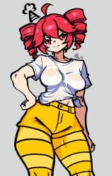 abyssvel_(artist) birdbrain_(synthesizer_v) chimera hentai hip_dips hips_wider_than_shoulders kasane_teto red_eyes red_hair synthesizer_v thick_thighs tight_clothing twin_drills utau