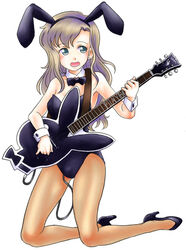 animal_ears brown_hair bunny_ears bunnysuit female fukushima_nyuugyou_inc green_eyes guitar insertion instrument kneeling long_hair maria-sama_ga_miteru pantyhose shimako_toudou srungle vibrator