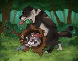 2026 anatomically_correct anatomically_correct_genitalia anatomically_correct_penis animal_genitalia black_body black_fur bodily_fluids canid canine canis closed_eyes confusion coontail coontail_v2 cum domestic_dog dripping duo feral feral_on_feral fernsigillum forest fur genital_fluids genitals glory_hole grass grey_body grey_fur hi_res humping knot leaking_precum log looking_pleasured male male/male mammal masturbation multicolored_body multicolored_fur penis plant precum precum_drip precum_on_face procyonid question_mark raccoon red_penis rock sheath sigh size_difference sleeping surprise_oral tail tail_motion tailwag tongue tongue_out tree tree_stump white_body white_fur woken_up wood