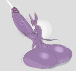 anthro balls beerus big_balls big_penis domestic_cat dragon_ball dragon_ball_super ejaculation erection felid feline felis fur genitals hi_res huge_balls huge_cock hyper hyper_balls hyper_genitalia hyper_penis lotolotl male mammal masturbation nude penis purple_body purple_fur skinny solo vein veiny_penis