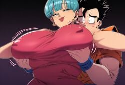 1boy 1girl age_difference ai_generated bare_shoulders bedroom_eyes big_breasts blue_eyes blue_hair bouncing_breasts breasts bulma_briefs clothed clothes clothing dragon_ball dragon_ball_super dragon_ball_z dress earrings erect_nipples erect_nipples_under_clothes grin grope groping groping_breasts groping_from_behind half-closed_eyes half-saiyan huge_breasts imminent_sex interspecies large_breasts lipstick looking_back makeup male/female mature mature_female mature_woman milf motion_lines mullon muscular muscular_male nervous nipples_visible_through_clothing older_female older_female_and_younger_male rich_female saiyan seducing seductive seductive_eyes seductive_look seductive_smile short_hair smug son_gohan spiky_hair teasing young younger_male