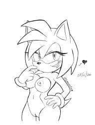 absurd_res amy_rose antenna_hair anthro areola bangle bedroom_eyes black_nose breasts clothing curvy_figure dated eulipotyphlan eyelashes female genitals gloves hair hand_on_hip handwear heart_symbol hedgehog hi_res jewelry lidded_eyes loxuning mammal mischievous_smile monochrome narrowed_eyes navel nipples nude pointy_ears round_breasts seductive sega short_hair signature snout solo sonic_the_hedgehog_(series) tail thick_eyelashes twitter_handle vulva