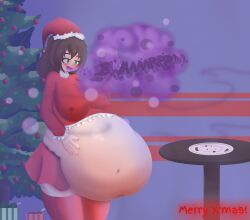 ass belly_overhang big_ass breasts burp burp_cloud burp_fetish burping burpy_chan christmas christmas_outfit chubby chubby_female female funlitogc gassychan_(artist) holding_belly huge_belly huge_breasts hyper_belly hyper_fat leti morbidly_obese morbidly_obese_female nipples_visible_through_clothing obese overweight overweight_female