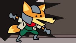 animated anthro balls bottomwear canid canine clothed clothing erection explosion fox fox_mccloud genitals glans hi_res humor inside male mammal nintendo pants pantsless penis pink_glans r-mk scarf solo something_about standing star_fox terminalmontage