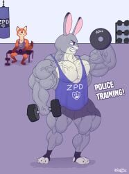 biceps disney dokipaw female judy_hopps muscles muscular muscular_arms muscular_female muscular_legs muscular_thighs needs_breasts pecs rabbit weights zootopia