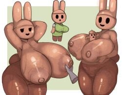 absurd_res animal_crossing anthro ass big_breasts big_butt black_eyes breast_grab breasts brown_body coco_(animal_crossing) darky03 darky032 female genitals hand_on_breast hands_behind_head hi_res holding_breast huge_breasts huge_thighs lagomorph leporid looking_at_viewer mammal nintendo nipples nude open_mouth open_smile pussy rabbit simple_background smile smiling_at_viewer solo species_request standing thick_thighs
