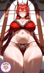 ai_generated ameri_azazel big_breasts breasts cat_ears cat_girl cat_humanoid catgirl female female_only happy long_hair looking_back mairimashita!_iruma-kun nude nude_female red_hair solo solo_female thick_thighs thighs yuukiai