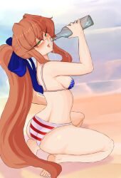 1female 1girls 4th_of_july american_flag_bikini american_flag_bikini_bottom american_flag_bikini_top bikini bikini_bottom bikini_top breasts butt commission commission_art doki_doki_literature_club female_focus fourth_of_july green_eyes holidays long_hair monika_(doki_doki_literature_club) solo_focus swimwear tongue zeddarts