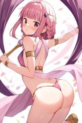 ai_generated arched_back ass ass_focus back_view big_ass braid bubble_butt butt_focus long_hair looking_back madoka_worship magia_record:_mahou_shoujo_madoka_magica_gaiden magical_girl mahou_shoujo_madoka_magica pink_eyes pink_hair puella_magi_madoka_magica revealing_clothes round_ass round_butt tamaki_iroha thong