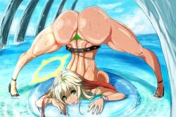 1girls bikini guilty_gear huge_ass jack-o'_valentine large_breasts looking_at_viewer nabuu_(jikyoku) tight_clothing water white_hair