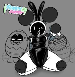 basket bunny_ears bunnysuit easter_eggs egg_basket faxy_(sketchylimesliv) female grey_background happy_easter limeslemonades mob_face robot robot_girl sketchylimesliv spread_legs tagme