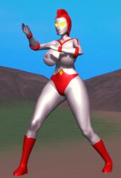 3d boots emotionless fight giantess heroine large_breasts oldschool superheroine tokusatsu ultraman_(franchise) ultrawoman_yulian