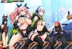 2boys 3girls anby_demara animal_ear_fluff animal_ears black_leotard black_ribbon black_skirt black_thighhighs blush bowlegged_pose braid breasts building change_in_common_sense clenched_teeth clothes_lift commentary_request daiaru fingering gameplay_mechanics green_eyes grey_hair hair_ornament hair_ribbon hairclip hand_in_another's_panties headphones health_bar highleg highleg_leotard holding holding_phone hypnosis jacket large_breasts leotard long_hair long_sleeves looking_at_phone medium_breasts mind_control miniskirt mole mole_on_breast multiple_boys multiple_girls mutual_fingering mutual_masturbation navel nicole_demara nipple_stimulation nipple_tweak o-ring o-ring_thigh_strap open_mouth outdoors phone pink_hair pussy_juice ribbon see-through see-through_leotard short_hair single_thighhigh skirt skyscraper standing teeth thigh_strap thighhighs tweaking_own_nipple two_side_up yuri zenless_zone_zero