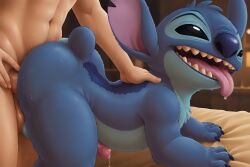 ai_generated alien anal anal_penetration anal_sex arched_back balls blue_fur cum disney experiment_(lilo_and_stitch) frosting.ai gay gay_sex human interspecies lilo_and_stitch male male/male orgasm penis precum saliva stitch teeth tongue_out trueliamay yaoi