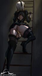 1futa ass back back_view backsack balls big_ass big_breasts blindfold carlosdlimaart climbing climbing_ladder clothed clothing futa_only futanari hairband human ladder light-skinned_futanari light_skin mostly_clothed nier nier:_automata rear_view short_hair solo testicles thighhighs upskirt white_hair yorha_2b