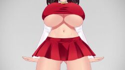 1girls 3d 3d_(artwork) animated arm_behind_back belly belly_button big_breasts bouncing_breasts brown_hair busty dancing dekapaiyukari female female_only hi_res large_breasts legs midriff miko mikumikudance navel pantyshot parted_lips pose posing red_eyes reimu_hakurei sensual skirt smile solo tagme thick_thighs thighs touhou underboob video voluptuous