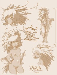 =_= antenna antennae ass barefoot bird blush_stickers breasts calabi_yau character_profile chibi concept_art dark_skin eyelashes face facial_mark fairy female fur hand_on_hip hard_translated legs long_hair monochrome monster_girl navel nipples nude o3o original petite-emi pheonix phoenix pointing profile pubic_hair pussy rhaia sketch small_breasts standing tail tattoo translated uncensored