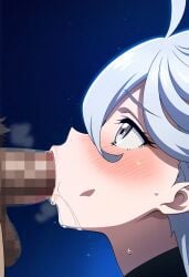 fellatio female gundam_suisei_no_majo miorine_rembran oral saliva saliva_trail sweat white_hair