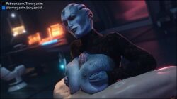 1boy 1boy1girl 1girl 1girl1boy 1girls 3d alien alien_girl areolae asari big_breasts big_penis bioware blue_body blue_skin boobjob breasts cum cum_on_breasts exposed_breasts female huge_breasts huge_cock human human_male indoors interspecies large_breasts light-skinned_male light_skin looking_at_partner male male/female mass_effect matriarch_benezia milf nipples paizuri squish squished_breasts titfuck titjob tomoganim