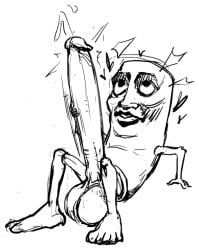 1boy big_balls big_penis big_testicles cum ejaculation erect_penis erection greyscale heart heart_symbol huge_cock italian_brainrot looking_up male male_only masturbation monochrome motion_lines penis penis_bigger_than_body pleasure_face sketch solo solo_focus stroking_penis tung_tung_tung_sahur twitching twitching_penis white_background