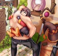 1boy 1girls backalley bag censored clinging coin cum cum_in_pussy cum_inside exhibitionism female heavy_breathing kono_subarashii_sekai_ni_shukufuku_wo! larger_male luficake male megumin money outdoors prostitution public sex smaller_female source_request stand_and_carry_position stealth_sex torogao vaginal_penetration witch_hat