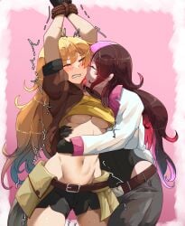 2girls bakasplilzy blonde_hair licking neo_(rwby) rope_ rope_bondage rwby yang_xiao_long yuri