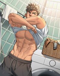 1boy bara bare_pectorals large_pectorals male male_focus male_only muscular muscular_male original pectorals short_hair thick_eyebrows yaoi youchi123