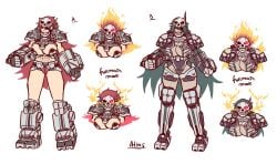 2024 abs armored_female atlas_(battlemech) battlemech battletech big_breasts cleavage cleavage_cutout concept_art dark_green_hair eyepatch female fire green_eyes mech mecha mechagirl mechwarrior midriff red_hair scar_across_eye scar_across_nose scar_on_face shikai_(artist) skull_mask tagme thigh_highs