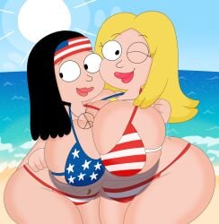 2024 2girls 3barts 4th_of_july absurd_res american_dad american_flag_bikini beach big_breasts bikini black_eyes black_hair blonde_hair blue_sky breasts busty child_bearing_hips curvaceous curvy curvy_body curvy_female curvy_figure daughter detailed_background digital_drawing_(artwork) digital_media_(artwork) duo duo_focus enormous_breasts eyelashes female female_focus female_only francine_smith gigantic_breasts hayley_smith hi_res holidays huge_breasts huge_hips huge_thighs large_breasts light-skinned_female light_skin long_hair looking_at_viewer massive_breasts mature_female milf mother mother_and_child mother_and_daughter motion_lines outside peace_sign pink_lipstick sea seaside skimpy skimpy_bikini smile sun thick_thighs thunder_thighs voluptuous wide_hips wink winking_at_viewer