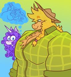 anthro applejack_(mlp) big_breasts breasts dapper_little_arts equine female imagining muscular muscular_female rarity_(mlp) tagme thick_thighs thinking thought_bubble wide_hips