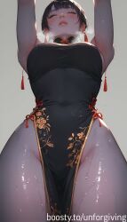 ai_generated big_breasts breasts cheongsam female purple_skin taut_clothes unforgiving