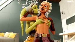 2girls 3d_(artwork) ahsoka_tano alien breasts clothed clothing digital_media_(artwork) duo female female/female female_only green_body green_skin hera_syndulla hi_res kirelics lekku_(anatomy) multiple_girls nipples older_dom_younger_sub star_wars star_wars:_the_clone_wars star_wars_rebels the_clone_wars:_season_one togruta topless