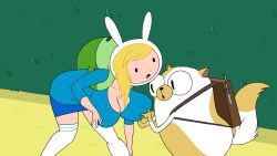 adventure_time alternate_breast_size backpack bag clothing female fionna_and_cake fionna_the_human_girl huge_breasts human legwear pale_skin screenshot_edit