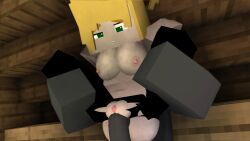 1boy 1girls 3d big_ass blonde_hair breasts female foot_up from_behind green_eyes hannah_rose_(morirosemc) looking_pleasured male mine-imator minecraft no_bra no_panties pants pinkechan standing_sex tagme twin_braids vaginal_penetration wet_pussy