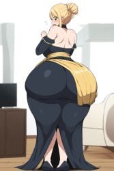 ai_generated ass_bigger_than_head ass_expansion big_ass big_butt blonde_hair fairy_tail fat_ass full_body gigantic_ass goldencum34 hair_bun hair_tied_up huge_ass huge_butt looking_back lucy_heartfilia lucy_heartfilia_(leo_star_dress) shocked thick_thighs wide_hips