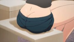 1boy 1girls 2010s 2017 anime ass black_clothes black_clothing black_hair blue_eyes blush boyish_boy butt_crack confused confused_look denim_shorts duo embarrassed embarrassed_female embarrassed_male female front_view jean_shorts light-skinned_female light-skinned_male light_skin long_hair long_hair_female looking_back manga moderate_tomboy oblivious peeing peeing_self rear_view seiren seiren_(series) shoichi_kamita short_hair short_hair_male shorts side_view sitting sitting_on_stool standing standing_up teenage_boy teenage_girl teenagers thinking tomboy tsuneki_hikari urine wetting_bottomwear white_topwear