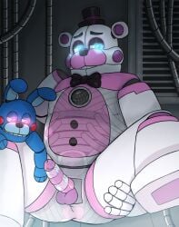 2024 alternate_version_available animatronic animatronics anthro anthro_only balls ballsack bear blue_body blue_eyes bunny color colored confetti dick five_nights_at_freddy's five_nights_at_freddy's:_sister_location fnaf funtime_freddy funtime_freddy_(fnafsl) glowing_eyes hand_on_thigh holding_leg holding_towel inside_view lagomorph lagomorph_humanoid legs_apart legs_spread leporid leporid_humanoid looking_at_penis looking_at_viewer male male_only penis pink_body pink_eyes puppet_bonnie_(fnafsl) rabbit rabbit_humanoid robot robot_penis scottgames sitting sitting_down sitting_on_floor spaceandroids white_body