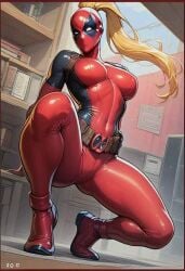 1girls ai_generated antiheroine ass big_ass big_breasts blonde_hair breasts female female_only lady_deadpool marvel marvel_comics solo solo_female solo_focus tight_clothing wanda_wilson wide_hips