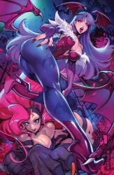 13:20 2girls alternate_color ass big_ass big_breasts breasts cat_ears darkstalkers felicia_(darkstalkers) female female_only head_wings heels high_heels huge_breasts large_ass large_breasts long_hair looking_at_viewer morrigan_aensland multiple_girls pink_eyes pink_hair purple_eyes purple_hair reiq succubus vampire_(game) wings