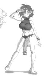 1futa balls belle_(zenless_zone_zero) big_balls big_penis breasts clothed clothing cock erection fat_cock futa_only futanari greyscale huge_cock human long_hair makinakid monochrome panties_aside partially_clothed peace_sign penis posing sketch solo standing underwear zenless_zone_zero