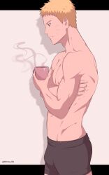 1boy abs bara bare_pectorals blonde_hair blue_eyes boxers_(clothing) gay male male_focus male_only naruto naruto_(series) naruto_shippuden nipples nude solo uzumaki_naruto womo_ots yaoi