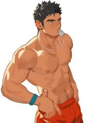 1boy bara bare_pectorals large_pectorals male male_focus male_only muscular muscular_male original pectorals short_hair shorts thick_eyebrows yaoi youchi123